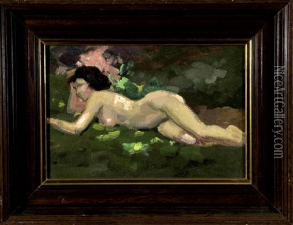 Liegender Frauenakt Im Grunen Oil Painting - Hermann Moest