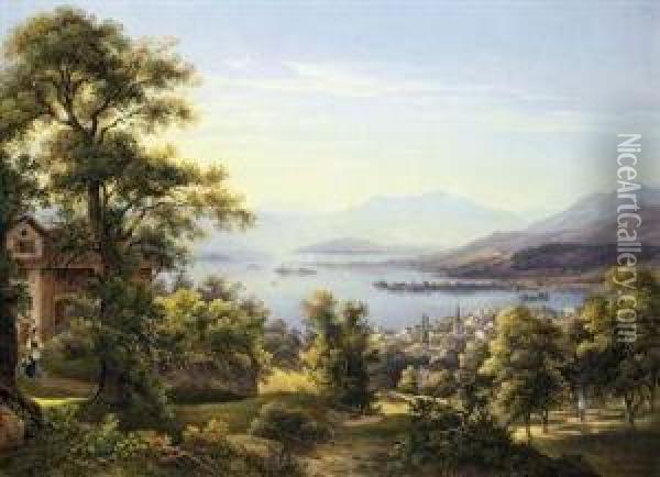 View Of Horgen On The Lake Of Zurich, Switzerland Oil Painting - Jakob Suter