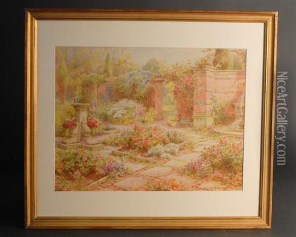 An English Garden Oil Painting - Maud Hollyer