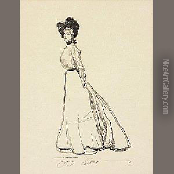 The First Depicting A Bust-length Profile Of A Beauty Oil Painting - Charles Dana Gibson