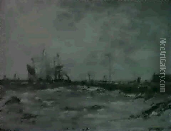 The North Breakwater, Gorleston Oil Painting - Edwin Hayes