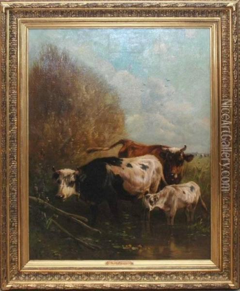 Cows Oil Painting - Henry M. Schouten