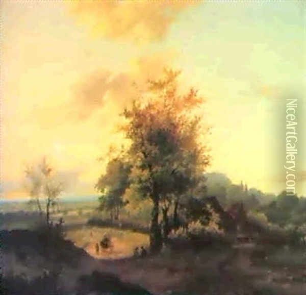 Romantische Landschaft Im Schein Der Abendsonne Oil Painting - Marinus Adrianus Koekkoek
