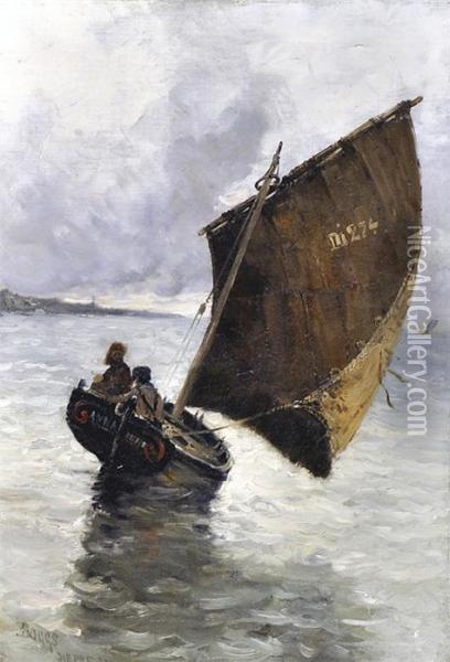 Segelboot Annavor Der Kuste Von Dieppe Oil Painting - Frank Myers Boggs