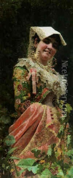 An Italian Beauty Oil Painting - Giacomo Di Chirico