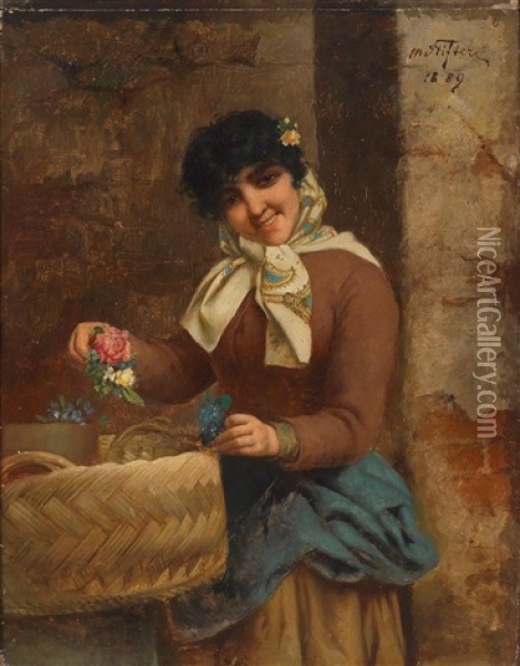 The Flower Seller Oil Painting - Moritz Stifter