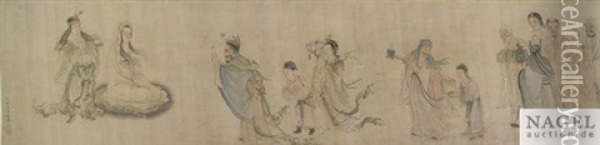Daoistische Und Buddhistische Heilsgestalten Vor Guanyin. Querrolle Oil Painting -  Qiu Ying