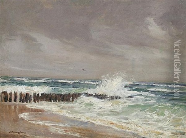 Wellengang Am Strand Oil Painting - Wilhelm Hempfing