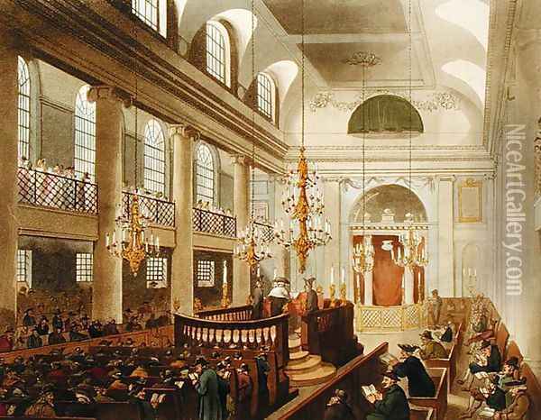 Synagogue, Dukes Place, Houndsditch, from Ackermann's 'Microcosm of London, engraved by Sunderland, 1809 Oil Painting - T. Rowlandson & A.C. Pugin