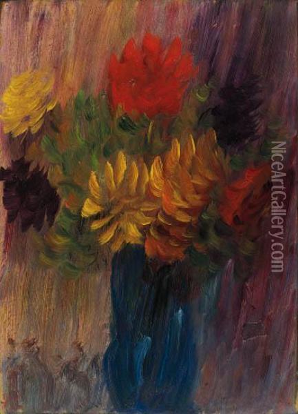 Grosses Stilleben: Rote Und Gelbe Dahlien Oil Painting - Alexei Jawlensky