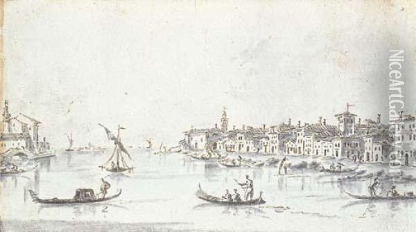 Venezia, Il Canale Della Giudecca, Con La Chiesa Di Santa Marta Oil Painting - Giacomo Guardi