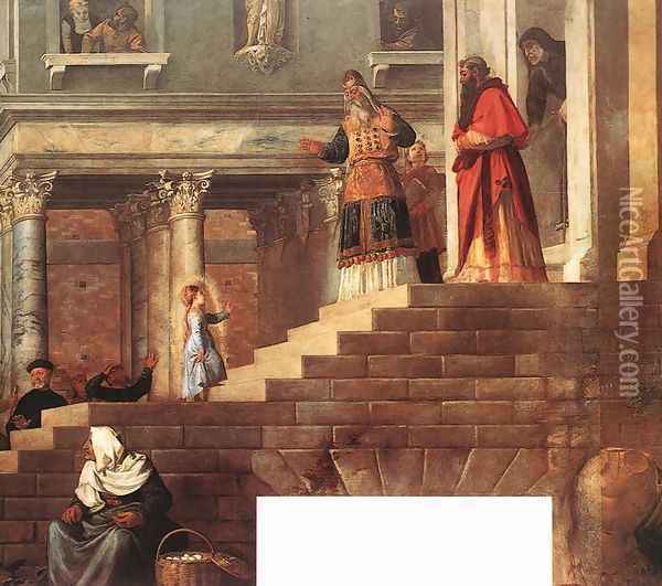 Presentation of the Virgin at the Temple (detail) 1539 Oil Painting - Tiziano Vecellio (Titian)