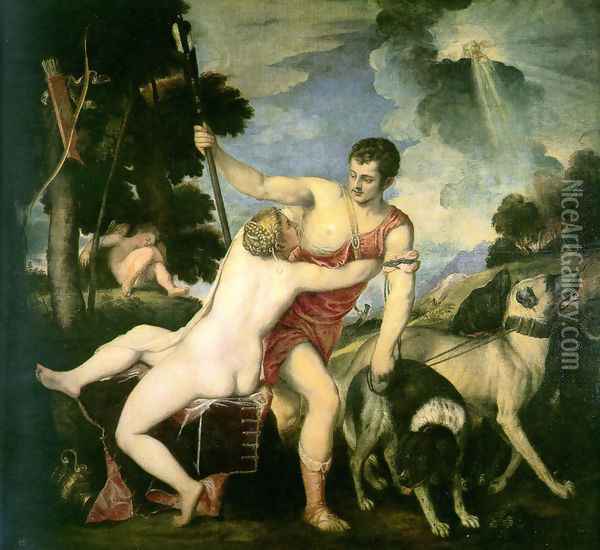 Venus and Adonis Oil Painting - Tiziano Vecellio (Titian)