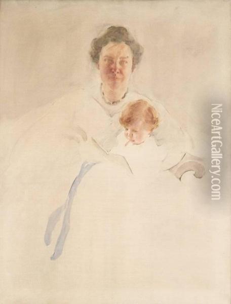 Mrs. Robert Chapin And Daughter Christina Oil Painting - Cecilia Beaux