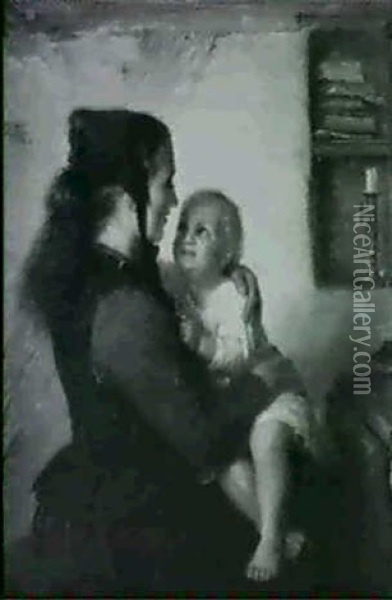 Mutter Mit Kind In Der Kammer Oil Painting - Johann Georg Meyer von Bremen