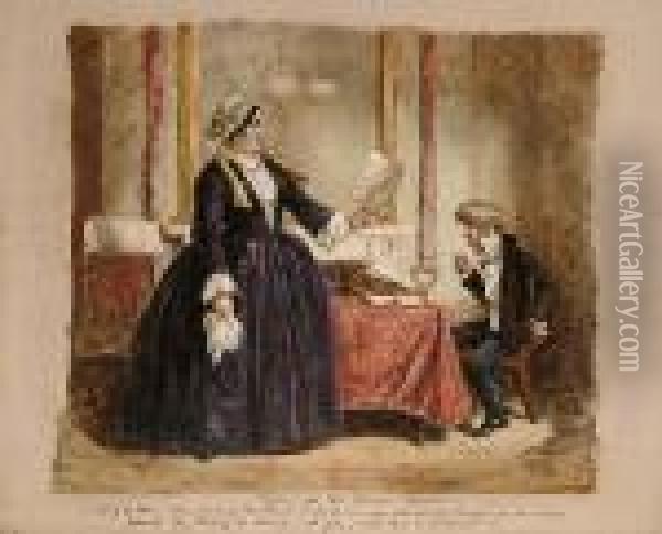 Filling Up The Census Papers Oil Painting - John Leech