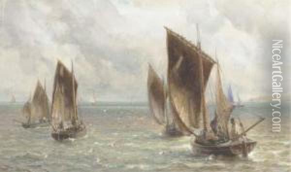 The Fishing Fleet Heading Out To Sea Oil Painting - Charles Mottram