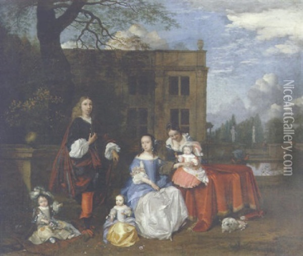An Elegant Family In The Grounds Of A Country Villa Oil Painting - Barend Graat