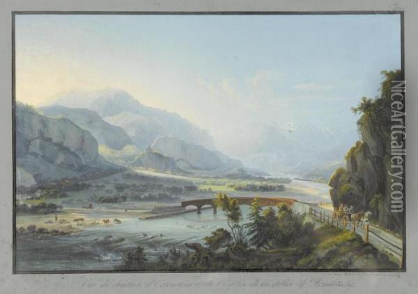 Vue Du Chateau D'ortenstein Et De L'entree De La Vallee Dom 
Letschg Oil Painting - Ludwig Bleuler