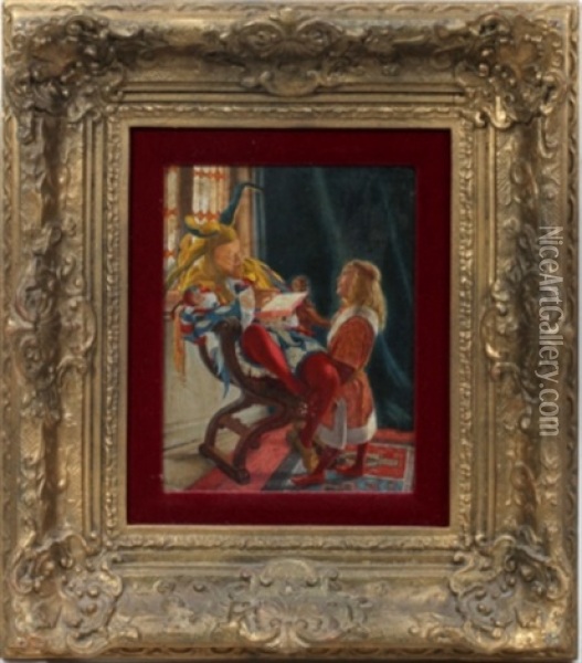 The Jester's Tale Oil Painting - Harry Brooker