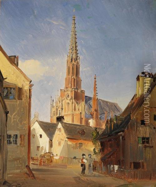 Blick Auf Die Mariahilf-kirche In Munchen Oil Painting - Friedrich Eibner