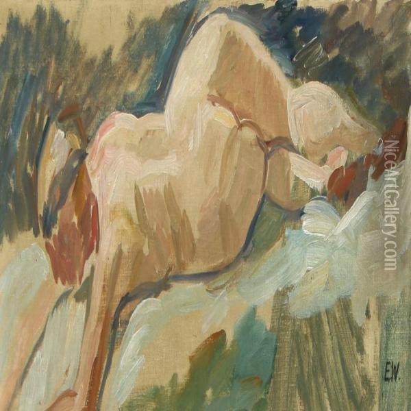 A Nude Model, 
Study To Poseidon Oil Painting - Edvard Weie
