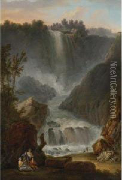 View Of The Cascade Del Marmore Near Terni Oil Painting - Claude Louis Chatelet