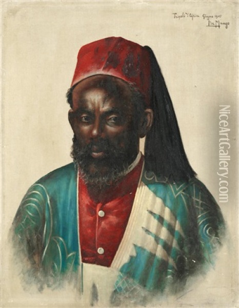 Portrait Of A Libyan Man Oil Painting - Leonardo De Mango