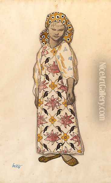 Costume Design for Moskva - Young Woman Oil Painting - Leon Samoilovitch Bakst