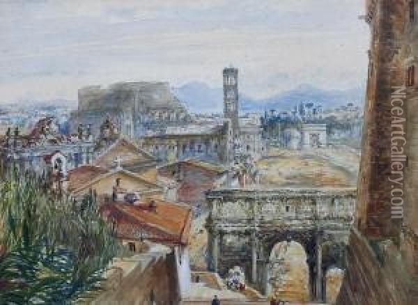 View Of The Forum And Colloseum, Rome Oil Painting - Mary Weatherill
