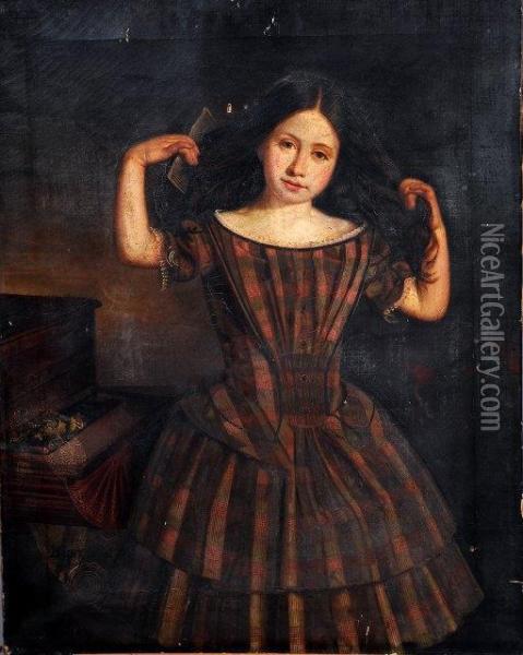 Scottish 
Portrait Of A Young Girl Oil Painting - Hugh Collins