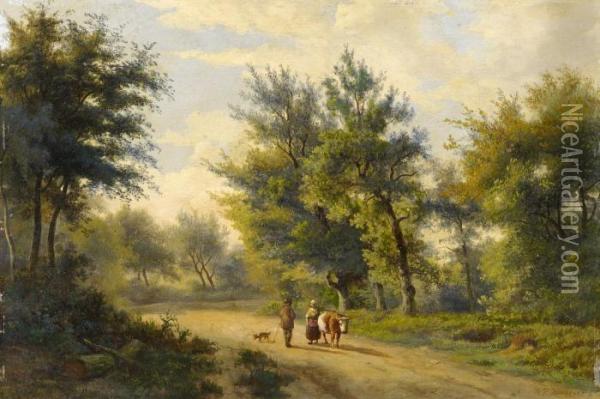 Meeting In The Forest Oil Painting - Hendrik Pieter Koekkoek