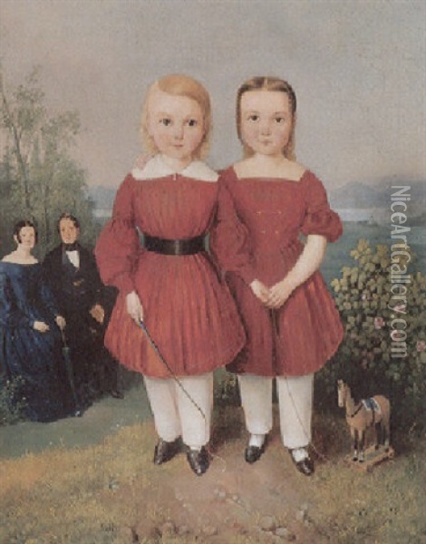 Portrait Eines Zwillingsparchens Oil Painting - Carl Alois Martin Ebersberg
