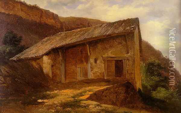 A Farm House On The Side Of A Mountain Oil Painting - Alexandre Calame