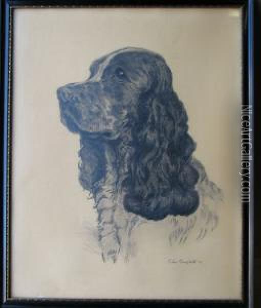 Pencil Sketch Shoulder Length Portrait Of A Dog Oil Painting - Colin Campbell Cooper