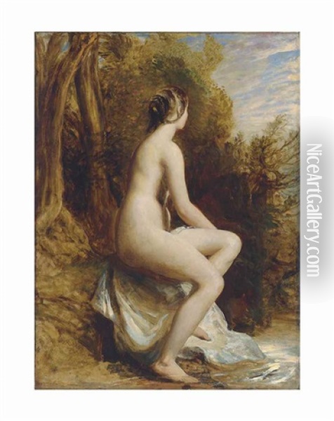 Seated Nude In A Woodland Landscape Oil Painting - William Etty