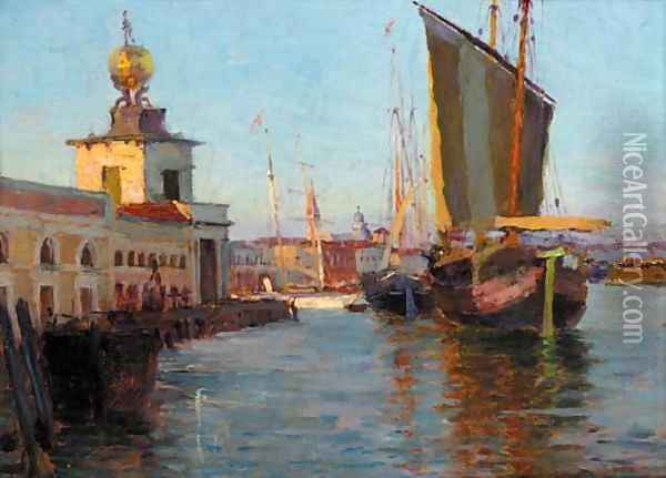 Boats by the Dogana di Mare, Venice Oil Painting - Italian School