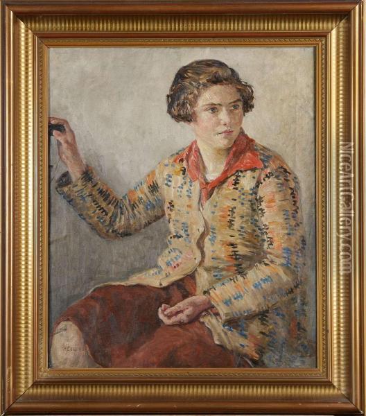 Kvinnoportratt, Signerad Henri Duhem Oil Painting - Henri Aime Duhem