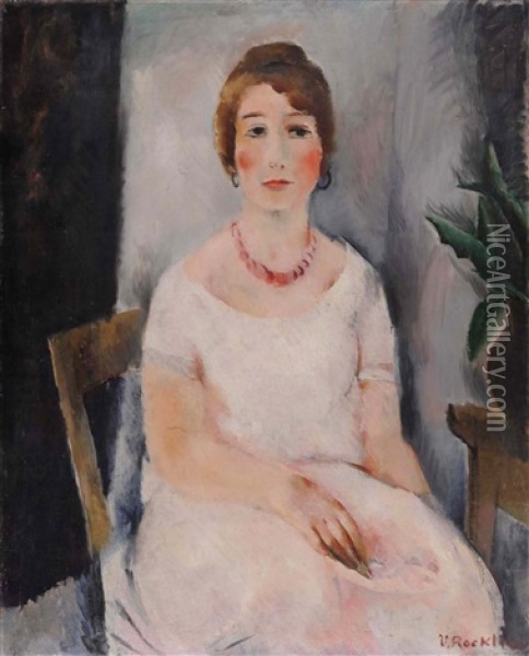 Portrait Of A Woman In A Pink Dress Oil Painting - Vera Rockline