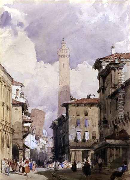 Bologna- The Leaning Towers, c.1826 Oil Painting - Richard Parkes Bonington