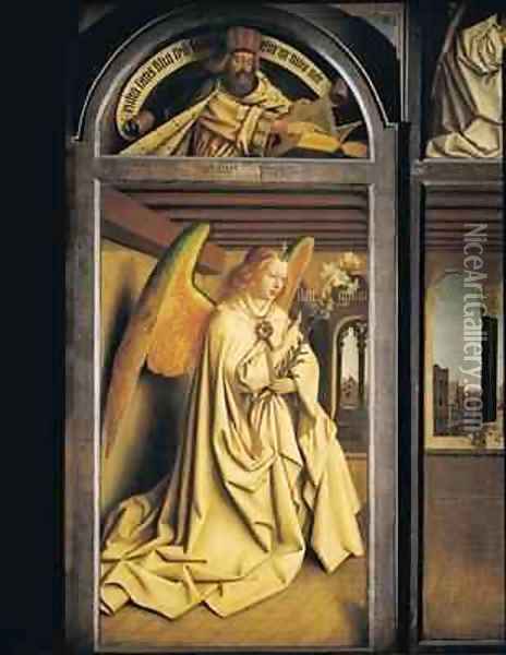 Angel Annunciate from exterior of left panel of the Ghent Altarpiece Oil Painting - Hubert & Jan van Eyck
