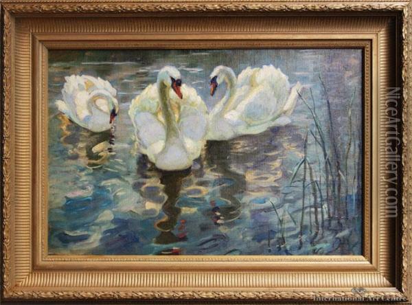 Hyde Park Swans Oil Painting - Beatrix Charlotte Dobie