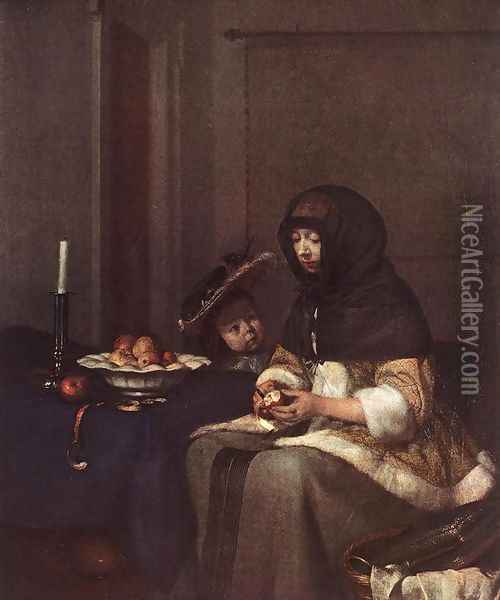 Woman Peeling Apples 1660 Oil Painting - Gerard Ter Borch