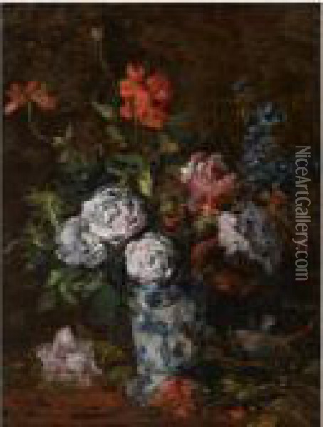A Flower Still Life Oil Painting - Karl Pierre Daubigny