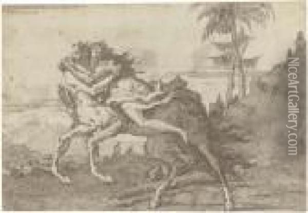 A Centaur Abducting A Nymph In A Landscape Oil Painting - Giovanni Domenico Tiepolo