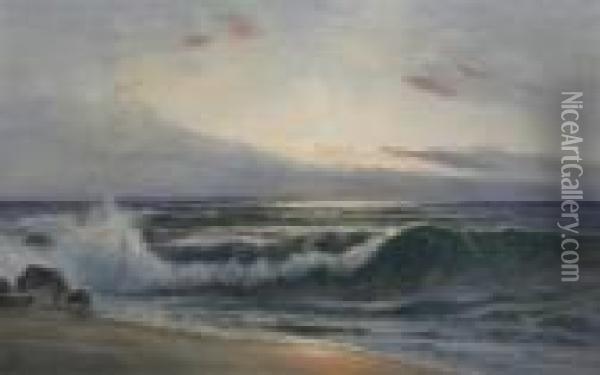 Waves Breaking On The Shore Oil Painting - Daniel Sherrin
