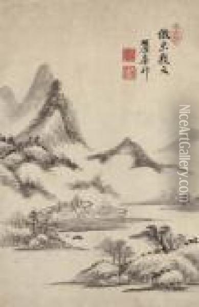 Landscape After The Mi Style Oil Painting - Wang Yuanqi