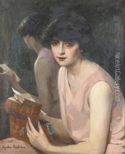 Portrat Einer Jungen Frau Vor Einem Spiegel Oil Painting - Cyprien Eugene Boulet