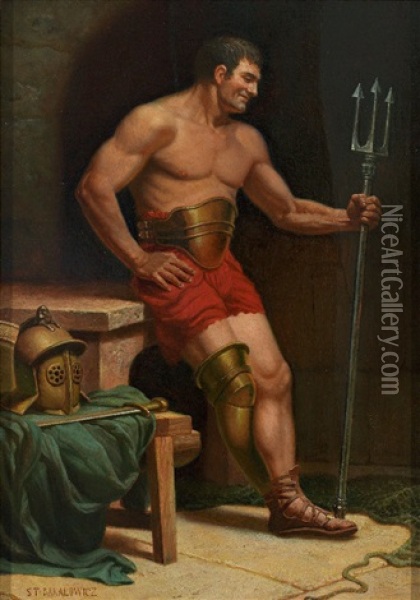 Portrait Eines Gladiatoren Mit Dreizack Oil Painting - Stephan Wladislawowitsch Bakalowicz