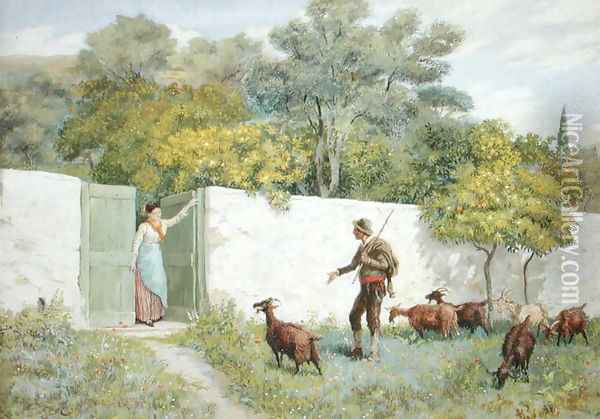 Scene at Montone - The Goatherd, 1866 Oil Painting - Randolph Caldecott